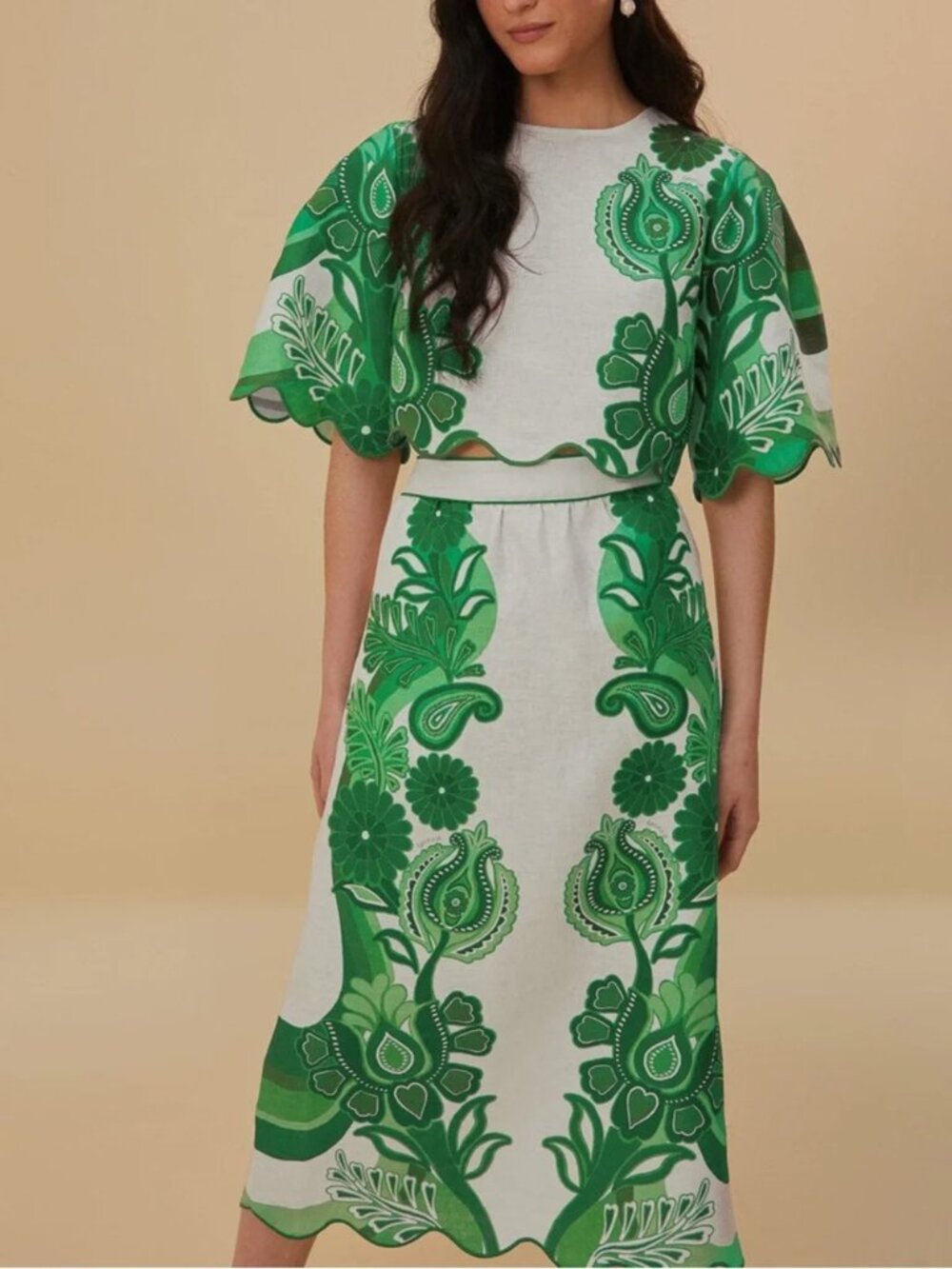 Farm Rio Linen Festival Green Midi Skirt *BRAND NEW WITHOUT TAGS* - Picture 9 of 13